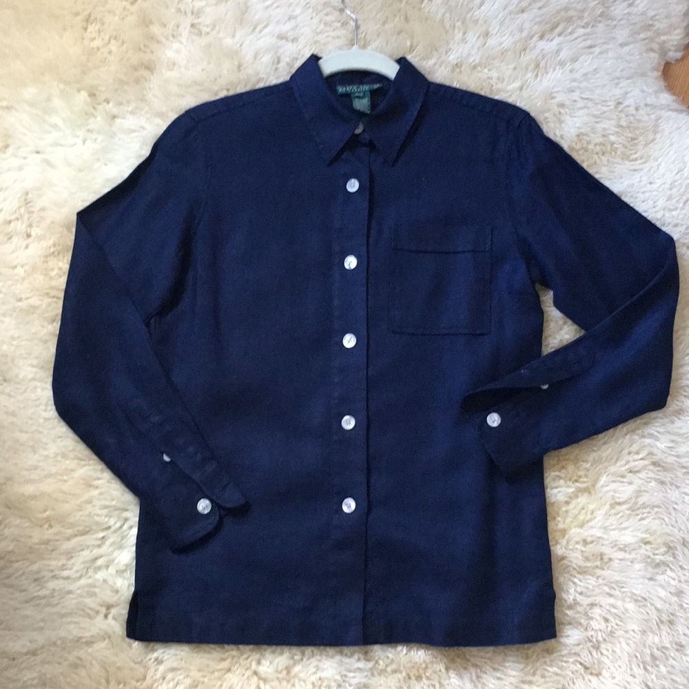 Lauren Ralph Lauren navy blue linen button down